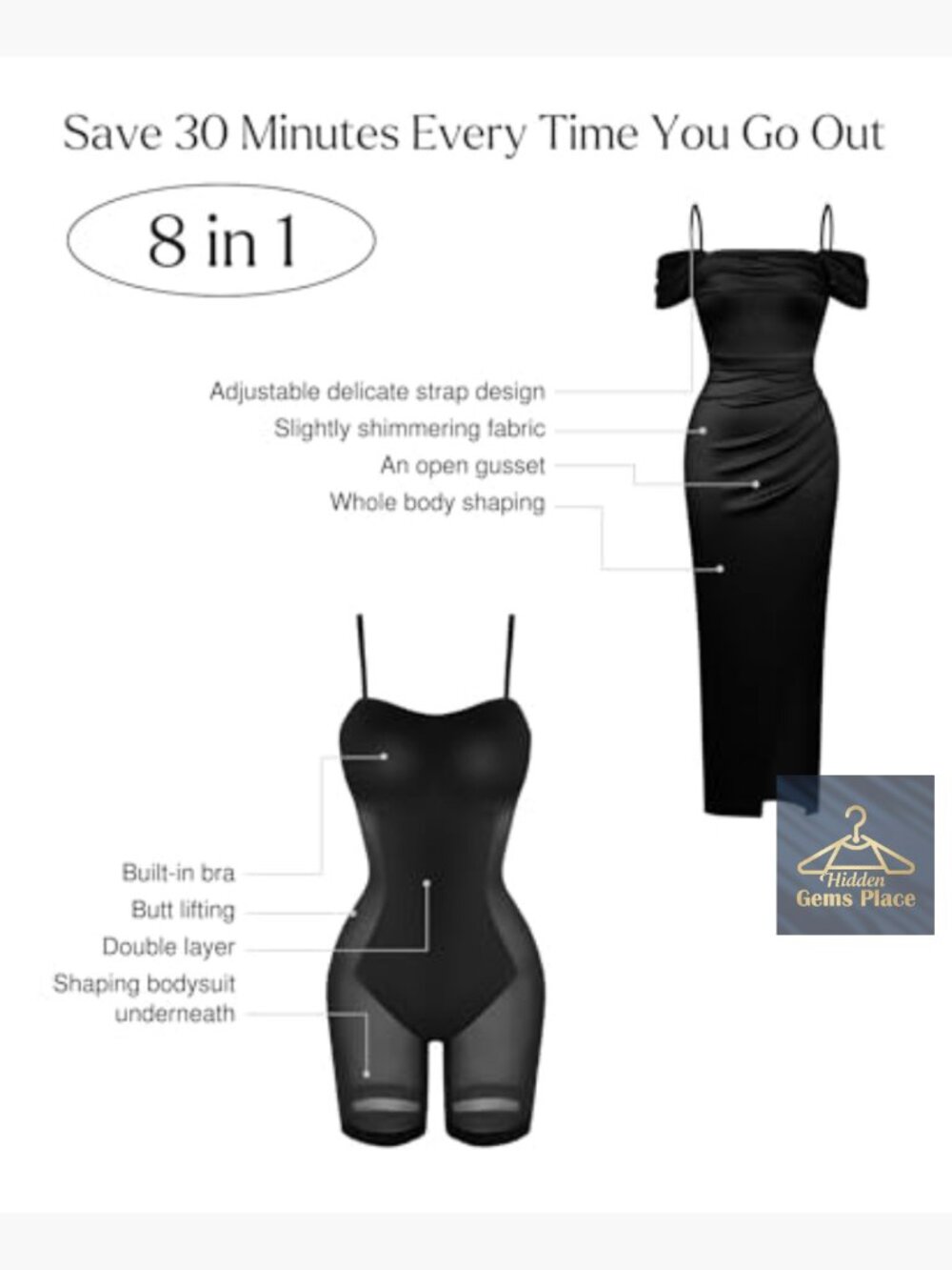 Maxi Dress with Built-in Shapewear, Off Shoulder Bodycon Formal Gown - Picture 4 of 7